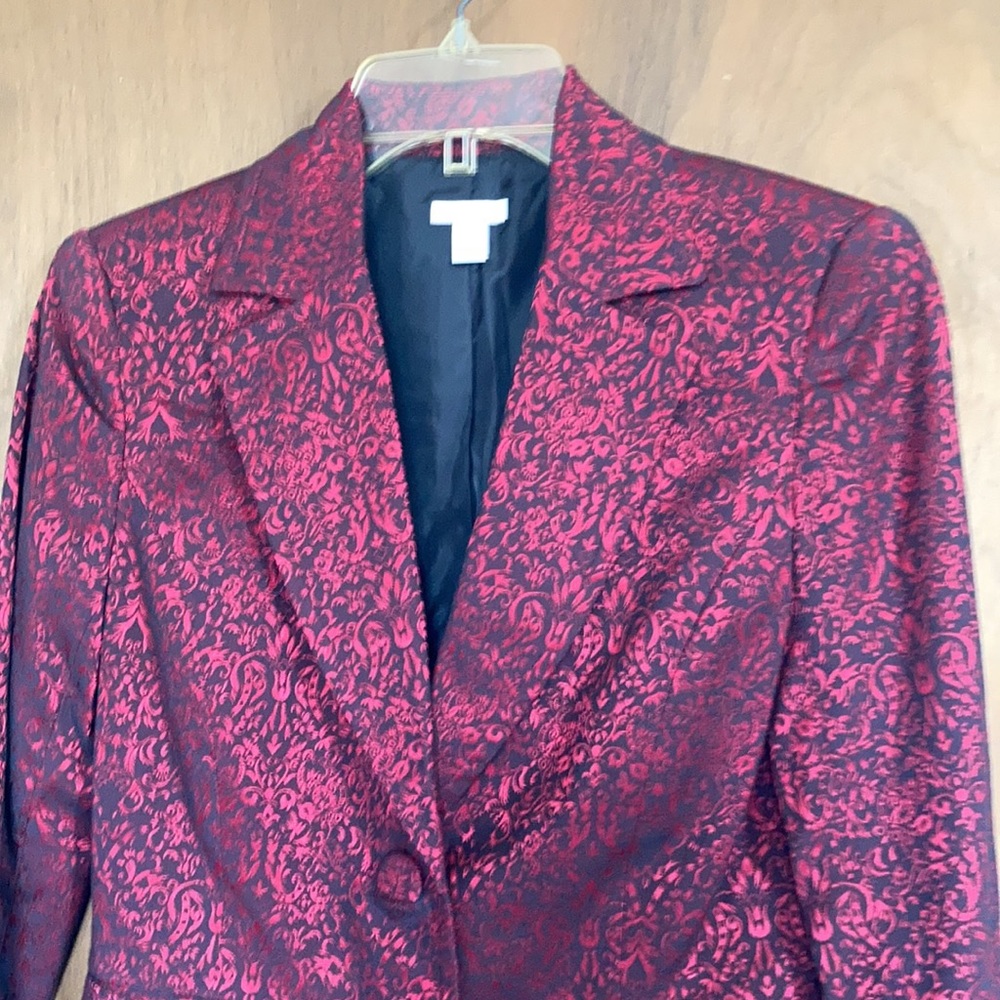 VINTAGE Y2K blazer red & black print with shimmer with padded shoulders - Picture 7 of 17